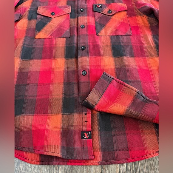 MILWAUKEE LEATHER Button-Up Flannel Shirt Mens M Red Orange Black Plaid Biker - Picture 8 of 10
